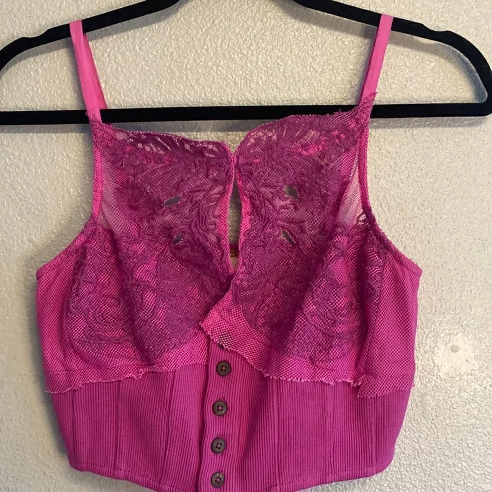 NWT- Free People Have My Heart Tank in Raspberry Sherbert -Size XS